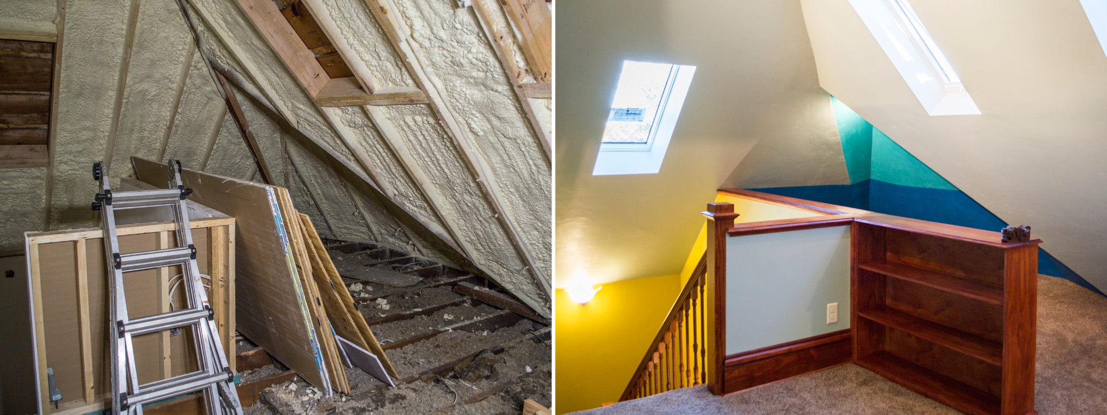 Before and after of a Victorian attic space
